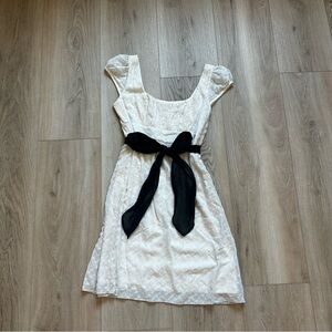 White Lace Dress with Black Bow